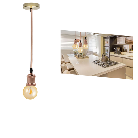 Pendente Luminária Retro Vintage de Metal e Fio Pp com Lâmpada Formato Globo com Filamento Led G95 C