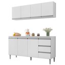 Ver imagem 1 de Balcão Gabinete 150cm 3 Portas e Armário Aéreo Branco