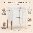 Ver imagem 2 de Mesa de Cabeceira Moriah 45cm Branco Luxo MDF Ripado Industrial Pés Ferro Cobre