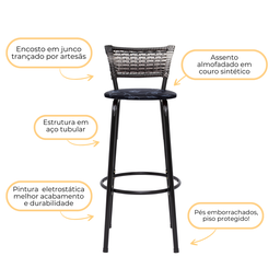 Banqueta Alta para Cozinha Junco Degradê Bancada Bistrô Balcão Ilhas Área Gourmet Piscina - 4