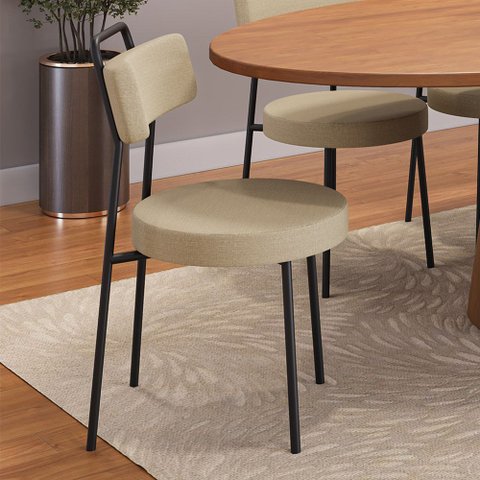 Cadeira Sala de Jantar Kobe Estofada com Encosto Linho Bege - Desk Design