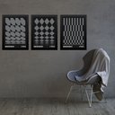 Ver imagem 2 de Kit 3 Quadros Artes Bauhaus Cinza e Preto Geométricas 45x34cm - com Vidro:moldura Branca