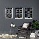 Ver imagem 1 de Kit 3 Quadros Artes Bauhaus Cinza e Preto Geométricas 45x34cm - com Vidro:moldura Branca