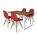 Ver imagem 6 de Mesa Industrial Base Ferro Branco Tampo 137X90 Canela 4 Cadeiras Madeira Assento Vermelho Marrom