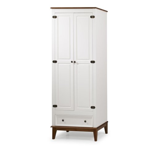Guarda Roupa Solteiro Madeira Maciça Rústico 2 Portas 1 Gaveta Branco - Apaixone & Decore