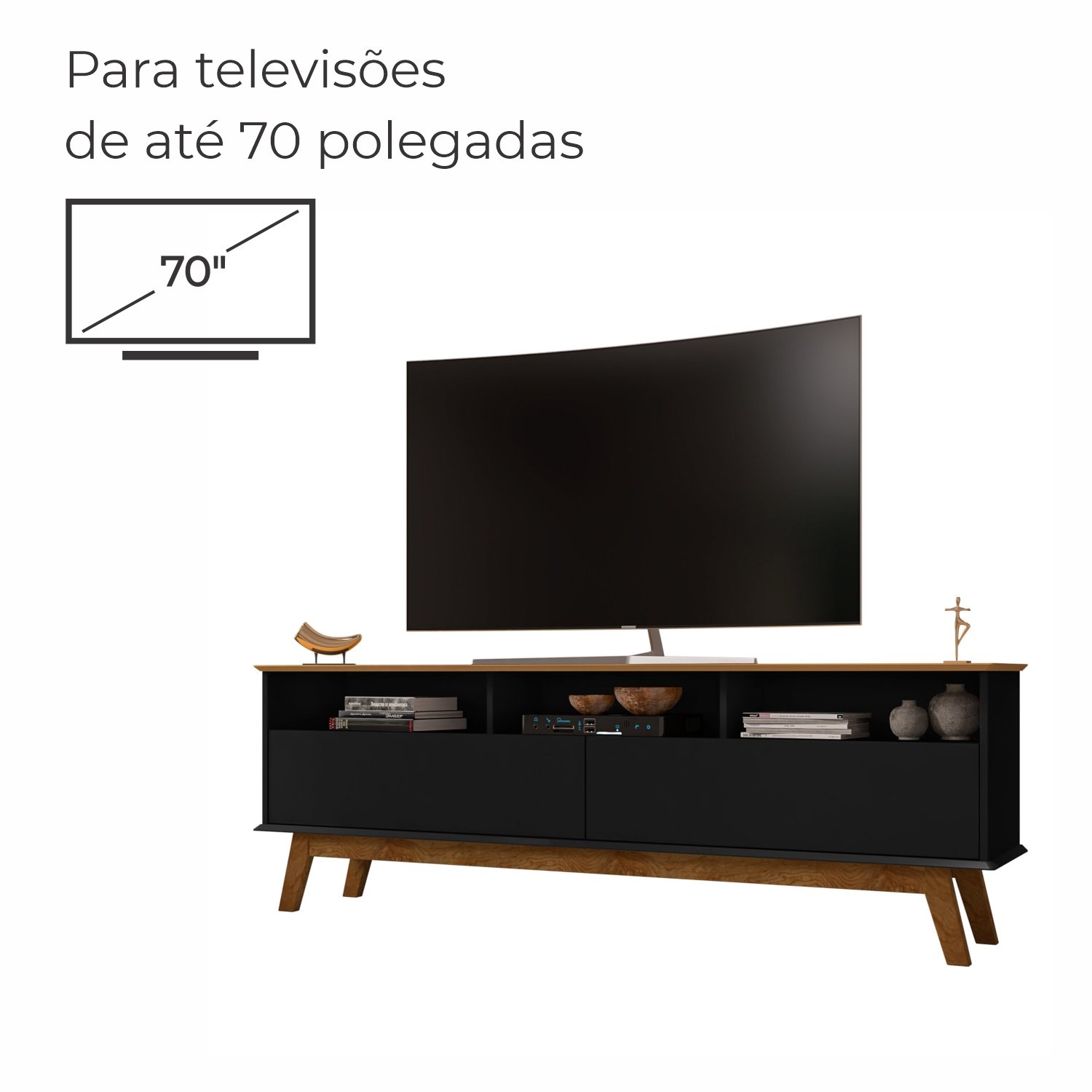 Rack para Tv até 65 Polegadas Ado com 1 Porta e Pés de Madeira Babus - Preto - 4