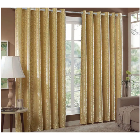 Cortina Jacquard Sala e Quarto 5,00x2,80 Dourado Ilhós Quadrado Cromado