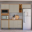 Ver imagem 2 de Cozinha Completa Allune 10 Portas 3 Gavetas 100% Mdf Jequitibá/gris- Linea Brasil