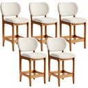 Ver imagem 1 de Kit 05 Banquetas Baixa Bar Cozinha Sala Jantar Fixa Betta L02 Imbuia Linho Cru - Lyam Decor Banqueta