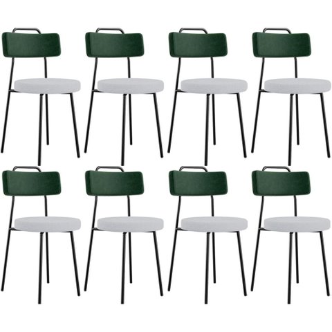 Kit 08 Cadeiras Decorativa Estofada Sala Jantar Barcelona L02 Facto Verde Musgo Linho Cinza - Lyam