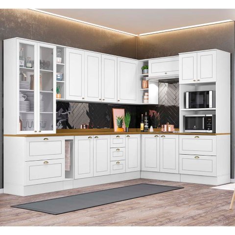 Cozinha Modulada de Canto 10 Peças 14 Portas 7 Gavetas Americana Henn - Branco/nature