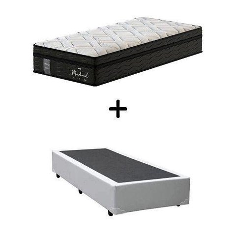 Cama Box Solteiro + Colchão de Molas Ensacadas Probel Madrid Pillow Euro Solteiro