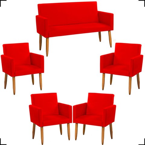 Kit Namoradeira Decorativa Para Sala Nina + 4 Poltronas Para Recepção Manicure Suede