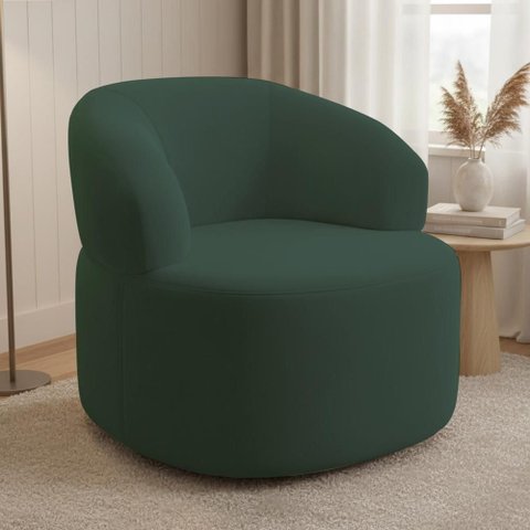 Poltrona Giratória Orgânica para Sala de Estar Living Helena L02 Suede Verde Musgo - Lyam Decor