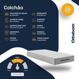 Cama Box com Colchão de Molas Ensacadas Ortobom One Face Plenno Superpocket Solteiro 88cm - 6 Cama Box com Colchão de Molas Ensacadas Ortobom One Face Plenno Superpocket Solteiro 88cm - 6