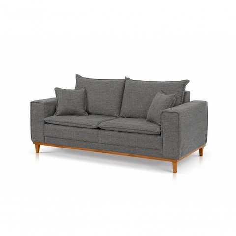 Sofá Margot 3 Lugares Fixo 240cm Cinza Linho Almofada Solta Base Madeira Margot