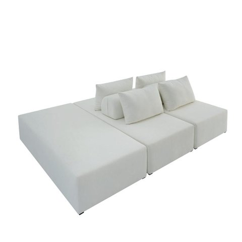Sofá Ilha na Caixa em Módulos Mobili Puff + 2 Chaises Boucle Branco Estofama