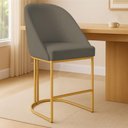 Ver imagem 3 de Kit 06 Banquetas Altas Bela Suede Base Metálica Industrial Dourado - Pallazio Cor:Marrom Rato