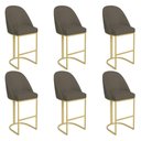 Ver imagem 1 de Kit 06 Banquetas Altas Bela Suede Base Metálica Industrial Dourado - Pallazio Cor:Marrom Rato