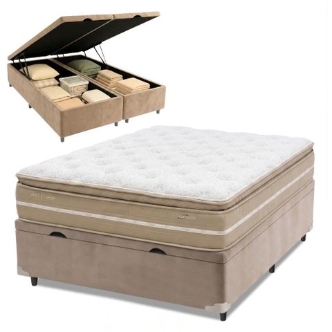Cama Box Baú Casal Espuma Pillow Top Lord 138x188x71cm Herval - Suporta até 150 kg por Pessoa
