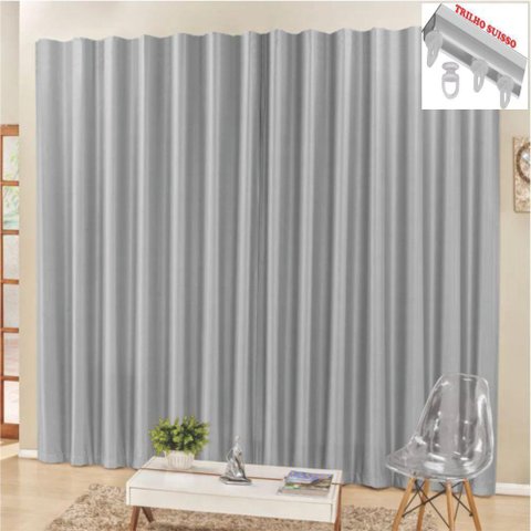 Cortina 4 Mts Sala Quarto Escritório Blackout Original para Trilho Suisso - Cinza