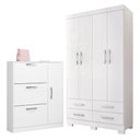 Ver imagem 6 de Conjunto Guarda Roupa e Sapateira Casal Aquarela 8 Portas 7 Gavetas MDF MDP Branco Framar