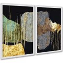 Ver imagem 2 de Kit 2 Quadros Decorativos Abstratos Contemporâneos 45x34cm:moldura Branca