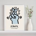 Ver imagem 1 de Quadro Keith Haring Crossed Fingers - Azul 33x24cm:madeira Preta