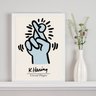 Quadro Keith Haring Crossed Fingers - Azul 33x24cm:madeira Preta - 1