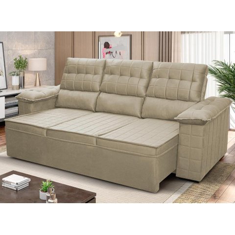 Sofá Retrátil Reclinável 4 Lugares com Molas 2,30m Quantum Suede Velut Bege - King House