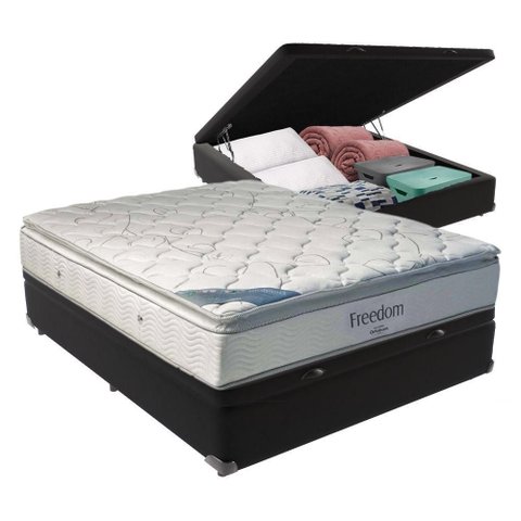 Cama Box com Baú Casal e Colchão Freedom Ortobom D33 Preto