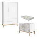 Ver imagem 1 de Berço Americano e Guarda Roupa 3 Portas New Classic Branco com Pés Madeira e Colchão Gazin -