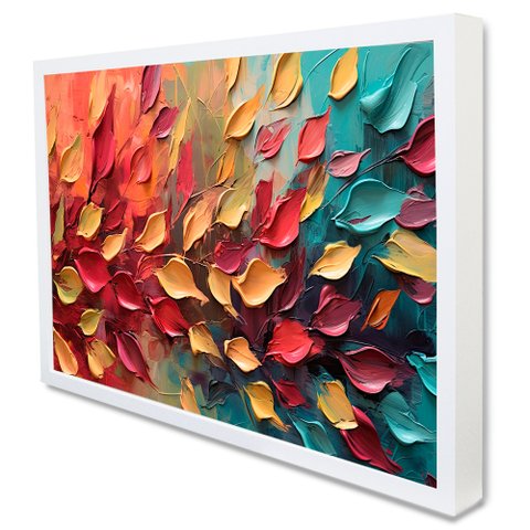 Quadro Decorativo Floral Luxo Pétalas Multicoloridas em Moldura Caixa Tacolado Moldura Caixa 3cm Bra