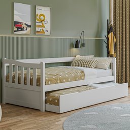 Sofá Bicama Solteiro de Madeira Maciça com Cama Auxiliar - 1