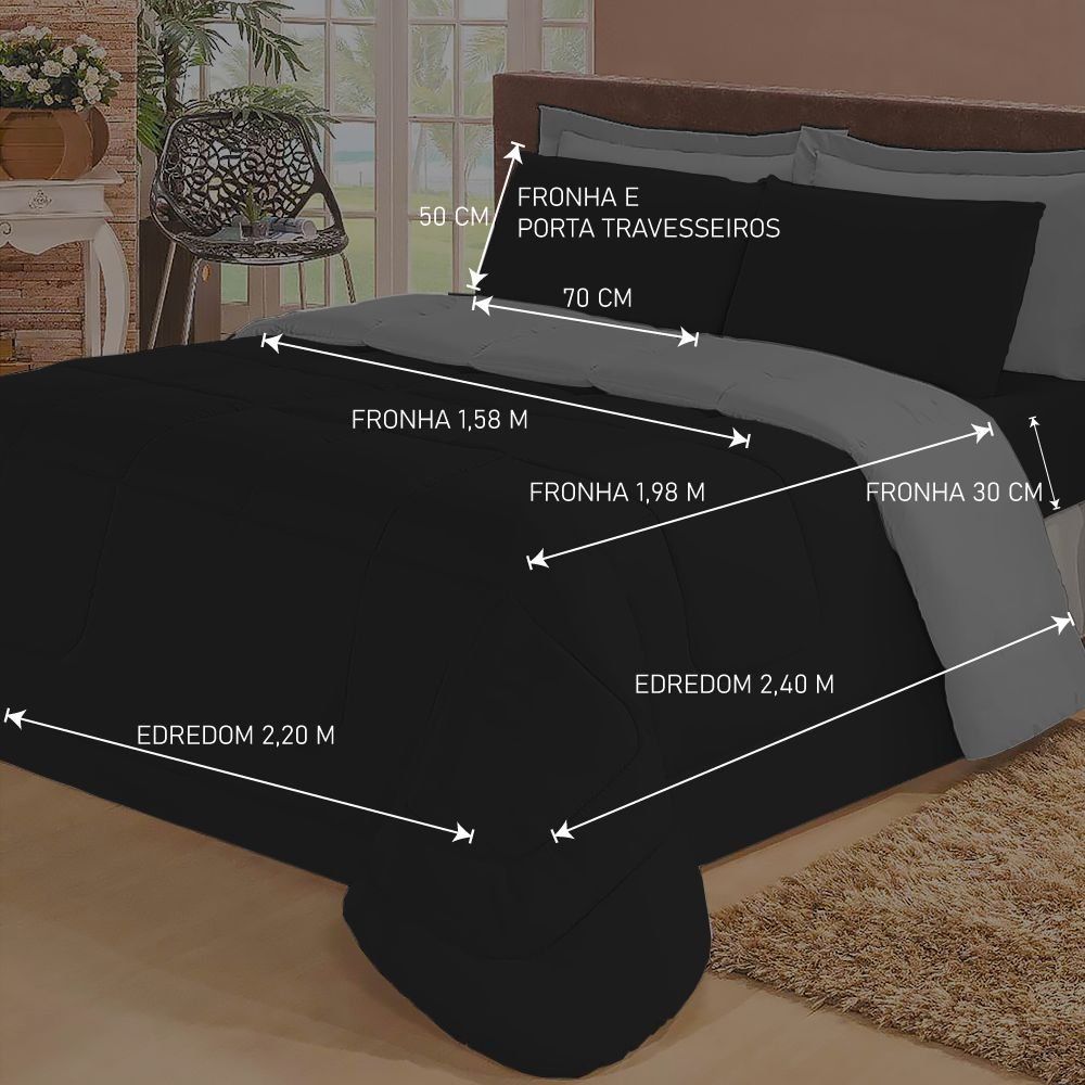 Jogo de Cama Casal com Edredom Lençol Fronha Função Cobre Leito e Cobertor - 4