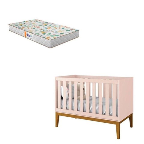Berço Americano New Classic Rosa com Pés Madeira e Colchão Gazin ? Reller