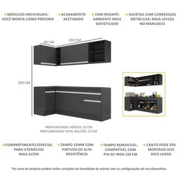 Armário de Cozinha Compacta de Canto com Rodapé Veneza Multimóveis MP2093.898 Preto/Branco - 4 Armário de Cozinha Compacta de Canto com Rodapé Veneza Multimóveis MP2093.898 Preto/Branco - 4