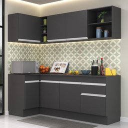 Armário de Cozinha Compacta de Canto com Rodapé Veneza Multimóveis MP2093.898 Preto/Branco - 2 Armário de Cozinha Compacta de Canto com Rodapé Veneza Multimóveis MP2093.898 Preto/Branco - 2