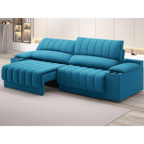 Sofá com Porta Copos Carregador USB Ret Rec Murano 2,30m Velosuede Royal - NETSOFAS