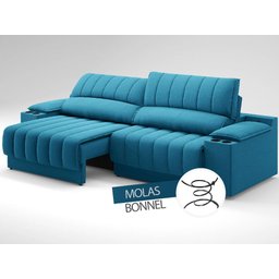 Sofá com Porta Copos Carregador USB Ret Rec Murano 2,30m Velosuede Royal - NETSOFAS - 6