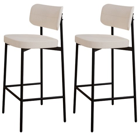 Kit 02 Banquetas Alta Bar Cozinha Sala de Jantar Aço Preto Kaira C01 Linho Palha - Lyam Decor