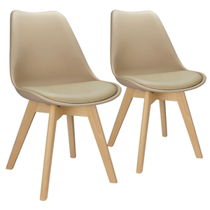 2x Cadeira Charles Eames Leda Design Wood Estofada Base Madeira Nude