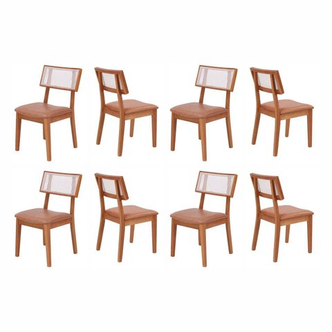 Kit 8 Cadeiras de Jantar Madeira Maciça Rattan Natural Estofadas Siena Espresso Móveis