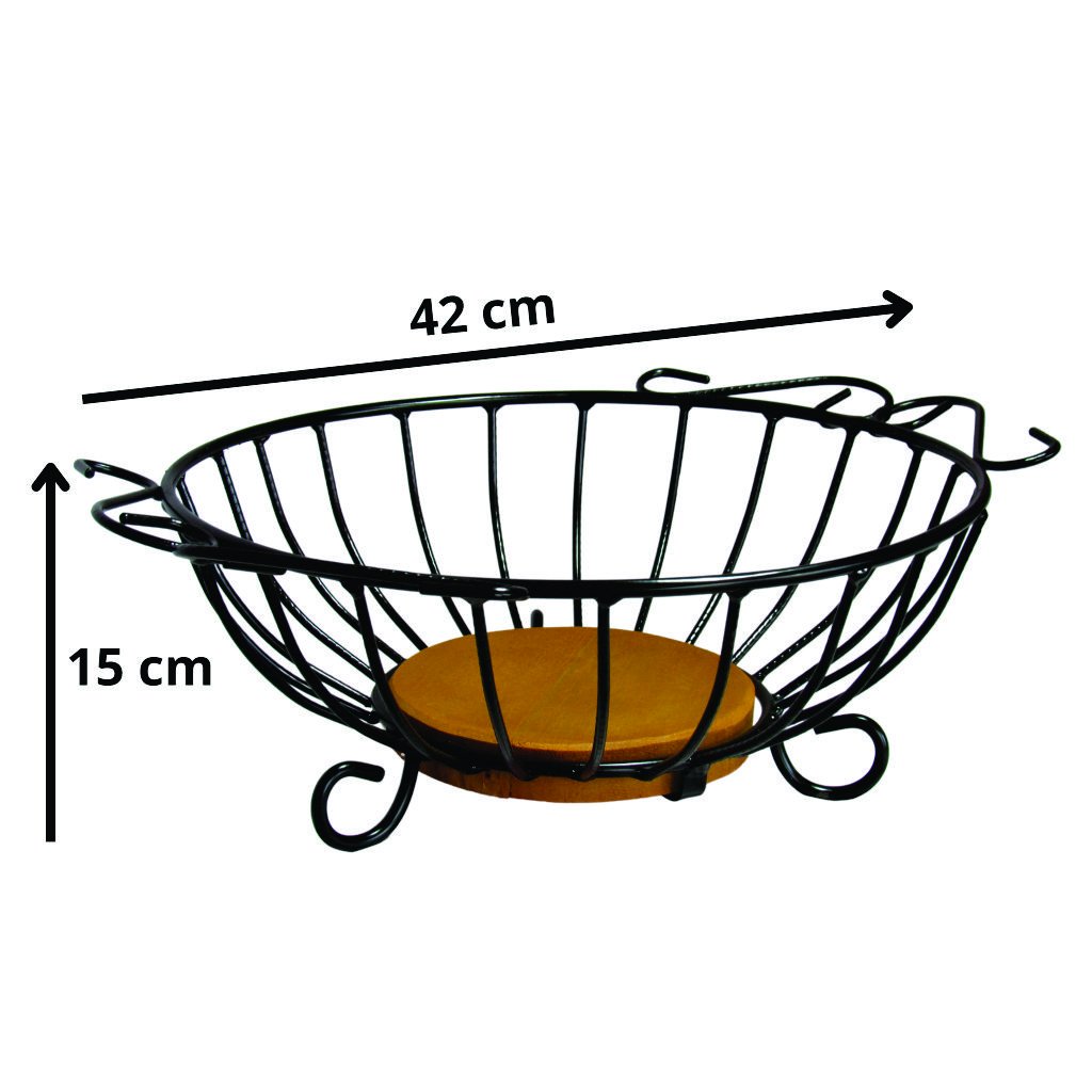 Fruteira para Mesa em Ferro e Madeira Artesanal Redonda - 8