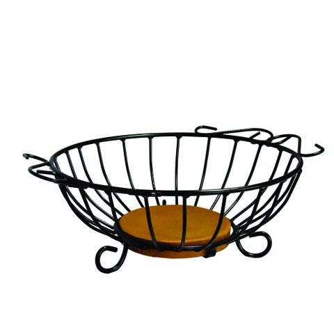 Fruteira para Mesa em Ferro e Madeira Artesanal Redonda