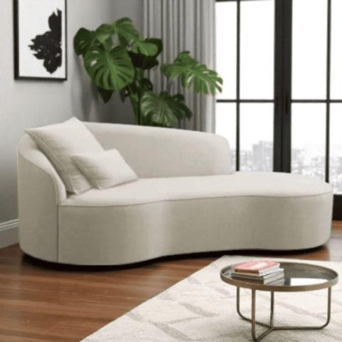Divã Recamier Sofá Curvo Sala de Tv e Estar Recepção Inglaterra 150cm Lado Direito Linho Bege-