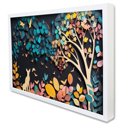 Quadro Decorativo Caixa Floral Luxo Aquarela Tacolado Moldura Caixa Alta 4,5cm Branca sem Vidro 80 X