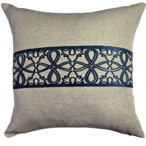 Capa de Almofada Linho Aplique Boucle Azul Marinho 50x50 Cm