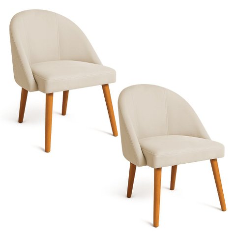 Kit 02 Cadeiras Poltrona de Jantar Lua Suede Bege Pé Palito Dal Poz Estofados