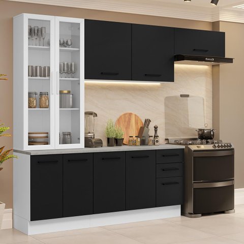 Armário de Cozinha Completa 270cm Branco/preto Agata Madesa 11